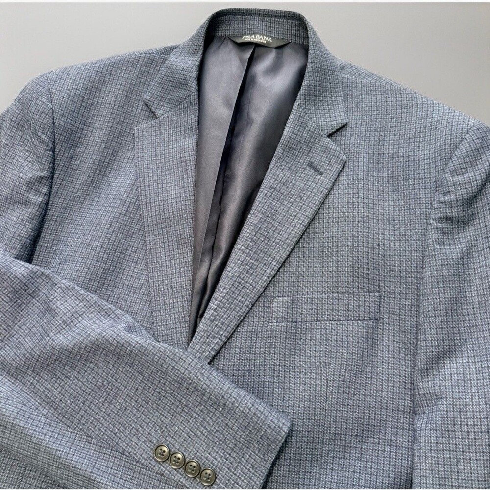 JOS A BANK EXECUTIVE Men’s 44L Blue Micro-Check 100% Wool Suit Jacket Blazer